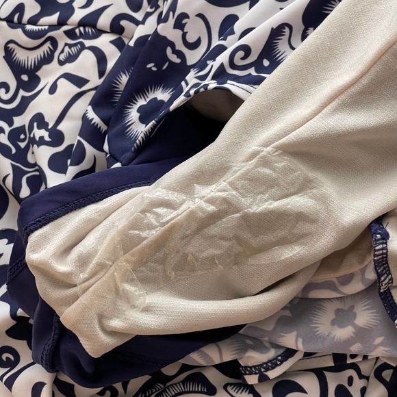 Blue White Pattern Modest One-piece Bathing Suit Swimsuit Size 8 - Picture 7 of 8